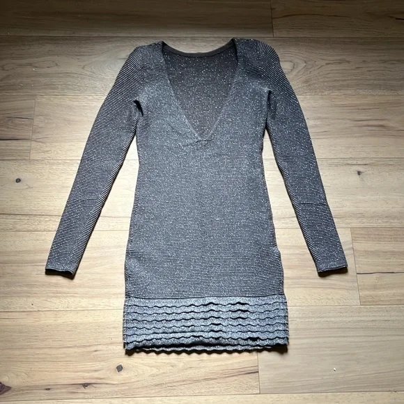 MODA INTERNATIONAL | metallic open back sweater mini dress, size XS - Picture 2 of 5